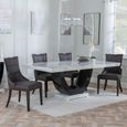 Madrid White Marble Dining Set - Paris Brown Leather Dining Chair with Brown Legs