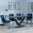 Maldon Black Ceramic Dining Set - Corona Blue Fabric Dining Chair