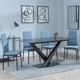 Maldon Black Ceramic Dining Set - Lido Blue Fabric Dining Chair with Black Legs