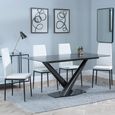 Maldon Black Ceramic Dining Set - Metro White Leather Dining Chair with Black Legs
