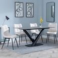 Maldon Grey Ceramic Dining Set - Corona Beige Fabric Dining Chair