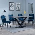 Maldon Grey Ceramic Dining Set - Corona Blue Fabric Dining Chair