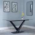 Maldon Grey Ceramic Dining Set - Lido Blue Fabric Dining Chair with Black Legs