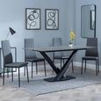 Maldon Grey Ceramic Dining Set - Metro Grey Leather Dining Chair with Black Legs