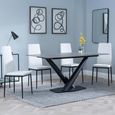Maldon Grey Ceramic Dining Set - Metro White Leather Dining Chair with Black Legs
