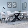 Merlin White Ceramic Dining Set - Ace Beige Fabric Swivel Dining Chair