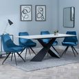 Merlin White Ceramic Dining Set - Arctic Blue Velvet Fabric Swivel Dining Chair