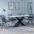 Merlin White Ceramic Dining Set - Boden Grey Fabric Swivel Dining Chair