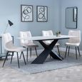 Merlin White Ceramic Dining Set - Corona Beige Fabric Dining Chair