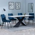 Merlin White Ceramic Dining Set - Corona Blue Fabric Dining Chair
