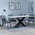 Merlin White Ceramic Dining Set - Darwin Grey Fabric Dining Chair