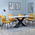 Merlin White Ceramic Dining Set - Darwin Yellow Fabric Dining Chair