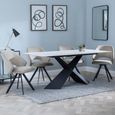 Merlin White Ceramic Dining Set - Ion Beige Velvet Fabric Swivel Dining Chair