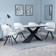 Merlin White Ceramic Dining Set - Ion Cream Boucle Teddy Fabric Swivel Dining Chair