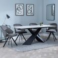 Merlin White Ceramic Dining Set - Ion Dark Grey Velvet Fabric Swivel Dining Chair