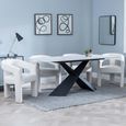 Merlin White Ceramic Dining Set - Kiefer Cream Boucle Fabric Dining Chair