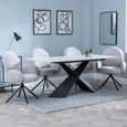 Merlin White Ceramic Dining Set - Theo Grey Fabric Swivel Dining Chair