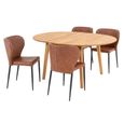 Metz Dining Set - Round - 4 Seater - Oak - with 4 Nicut Brown Chairs