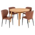 Metz Dining Set - Round - 4 Seater - Oak - with 4 Nicut Brown Chairs