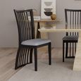 Milan Travertine Beige Engineered Marble Dining Set - Athena Black High Gloss Slatted Back Dining Chair with Grey Seat Pads