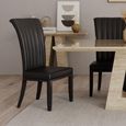 Milan Travertine Beige Engineered Marble Dining Set - Cadiz Black Leather Dining Chair