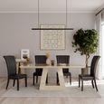 Milan Travertine Beige Engineered Marble Dining Set - Cadiz Black Leather Dining Chair