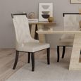 Milan Travertine Beige Engineered Marble Dining Set - Carmela Cream Leather Dining Chair