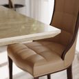 Milan Travertine Beige Engineered Marble Dining Set - Paris Taupe Leather Dining Chair with Brown Legs