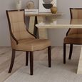 Milan Travertine Beige Engineered Marble Dining Set - Paris Taupe Leather Dining Chair with Brown Legs