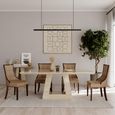 Milan Travertine Beige Engineered Marble Dining Set - Paris Taupe Leather Dining Chair with Brown Legs