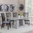 Milan Grey Marble Dining Set - Athena Black High Gloss Slatted Back Dining Chair with Grey Seat Pads