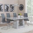 Milan Grey Marble Dining Set - Jamison Grey Faux Leather Dining Chair
