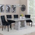 Milan Grey Marble Dining Set - Knocker Back Black Velvet Fabric Dining Chair with Black Wooden Legs