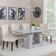 Milan Grey Marble Dining Set - Knocker Back Champagne Velvet Fabric Dining Chair with Black Wooden Legs
