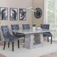 Milan Grey Marble Dining Set - Knocker Back Grey Velvet Fabric Dining Chair with Black Wooden Legs