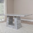 Milan Grey Marble Dining Set - Lion Knocker Back Champagne Velvet Fabric Dining Chair with Black Wooden Legs