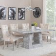 Milan Grey Marble Dining Set - Lion Knocker Back Champagne Velvet Fabric Dining Chair with Chrome Legs