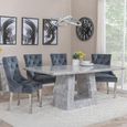 Milan Grey Marble Dining Set - Lion Knocker Back Grey Velvet Fabric Dining Chair with Chrome Legs