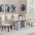 Milan Grey Marble Dining Set - Mimi Cream Leather Dining Chair