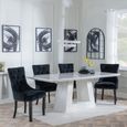 Milan White Marble Dining Set - Knocker Back Black Velvet Fabric Dining Chair with Black Wooden Legs