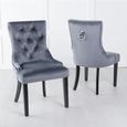 Milan White Marble Dining Set - Knocker Back Grey Velvet Fabric Dining Chair with Black Wooden Legs