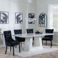 Milan White Marble Dining Set - Lion Knocker Back Black Velvet Fabric Dining Chair with Black Wooden Legs