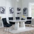 Milan White Marble Dining Set - Lion Knocker Back Black Velvet Fabric Dining Chair with Chrome Legs