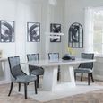 Milan White Marble Dining Set - Paris Grey Leather Dining Chair with Black Legs