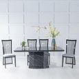 Naples Black Marble Dining Set - Athena Black High Gloss Slatted Back Dining Chair with Grey Seat Pads