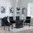 Naples Black Marble Dining Set - Lion Knocker Back Black Velvet Fabric Dining Chair with Black Wooden Legs