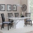 Naples White Marble Dining Set - Athena Black High Gloss Slatted Back Dining Chair with Grey Seat Pads