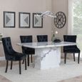 Naples White Marble Dining Set - Knocker Back Black Velvet Fabric Dining Chair with Black Wooden Legs