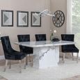 Naples White Marble Dining Set - Knocker Back Black Velvet Fabric Dining Chair with Chrome Legs