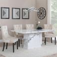 Naples White Marble Dining Set - Knocker Back Champagne Velvet Fabric Dining Chair with Black Wooden Legs
